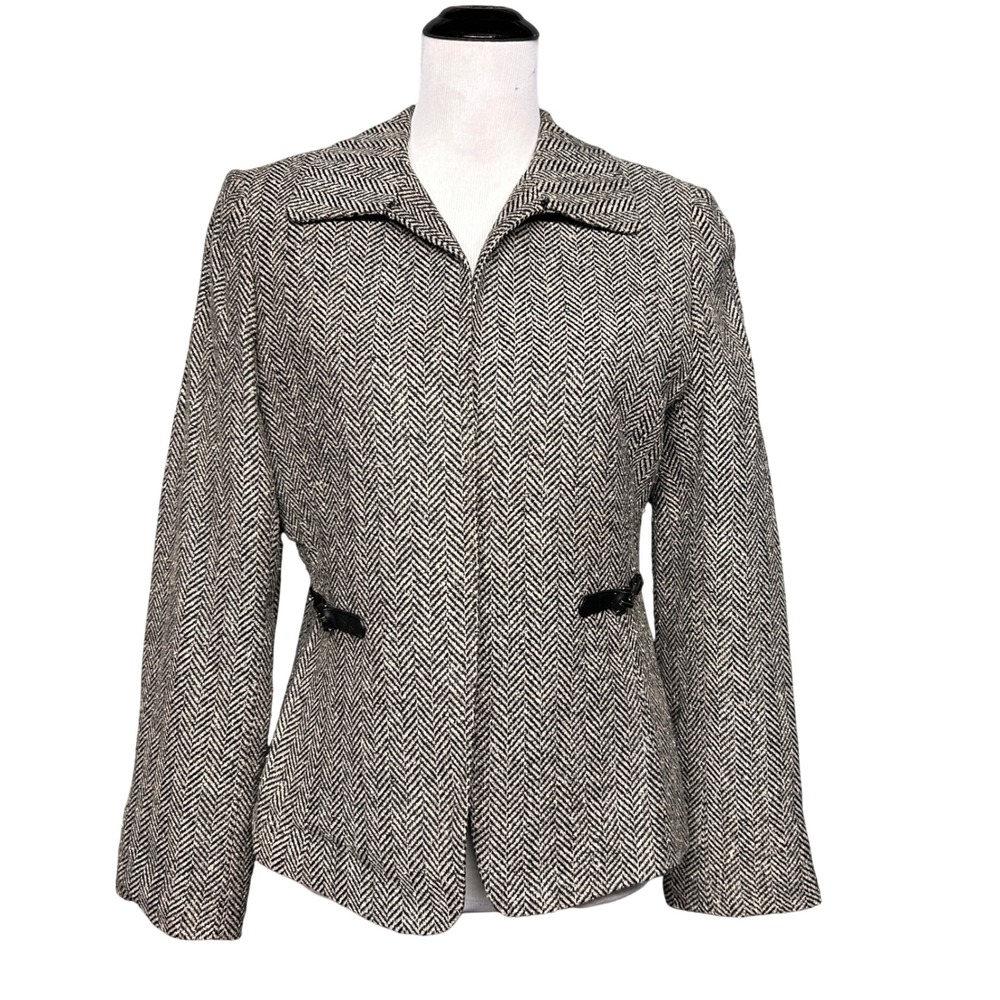 Tahari Blazer Jacket Womens 10 Black White Herringbone Arthur S Levine Classic